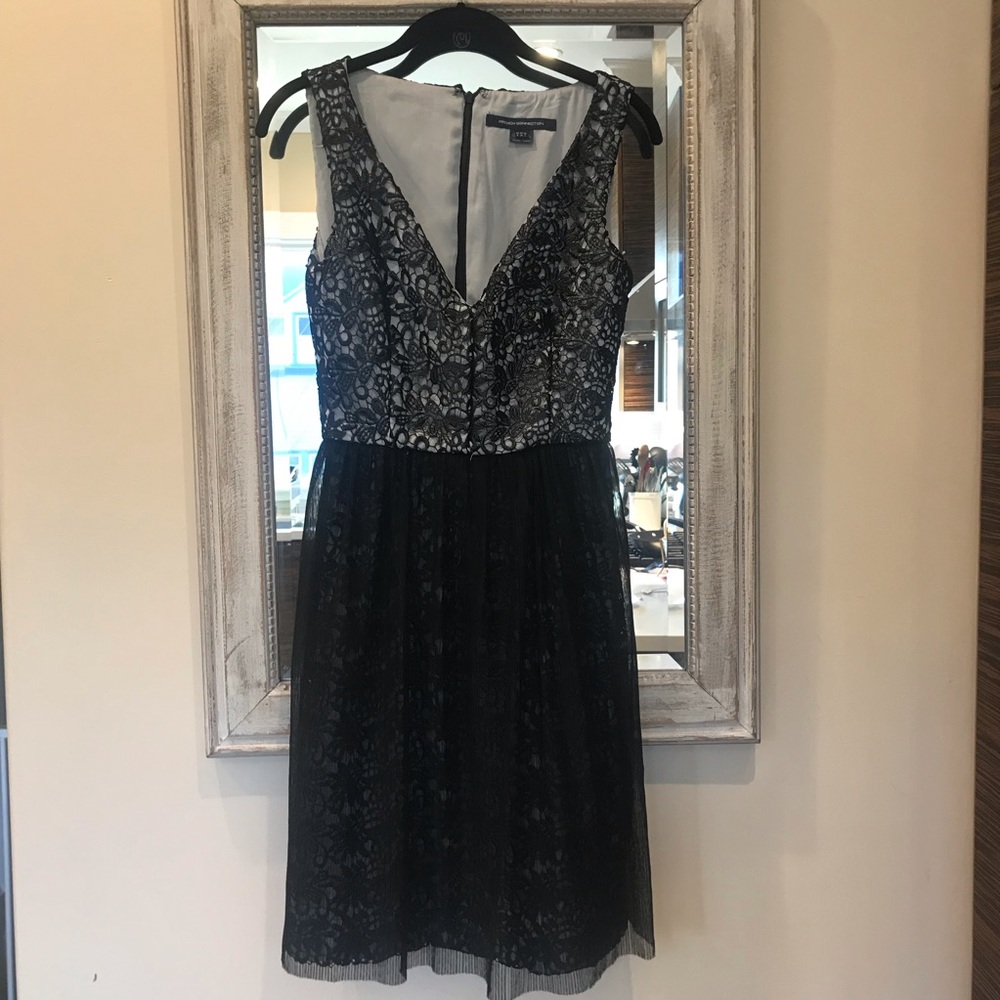 French Connection B&W lace fit and flare dress